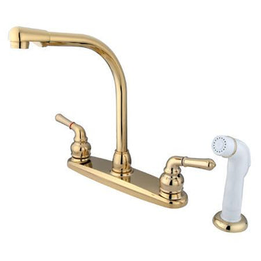 Kingston Brass GKB752 Water Saving Magellan Centerset Kitchen Faucet with White Side Sprayer, Polished Brass Kitchen Faucet Kingston Brass